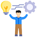 infographic holding up a bulb and a wheel representing realistic